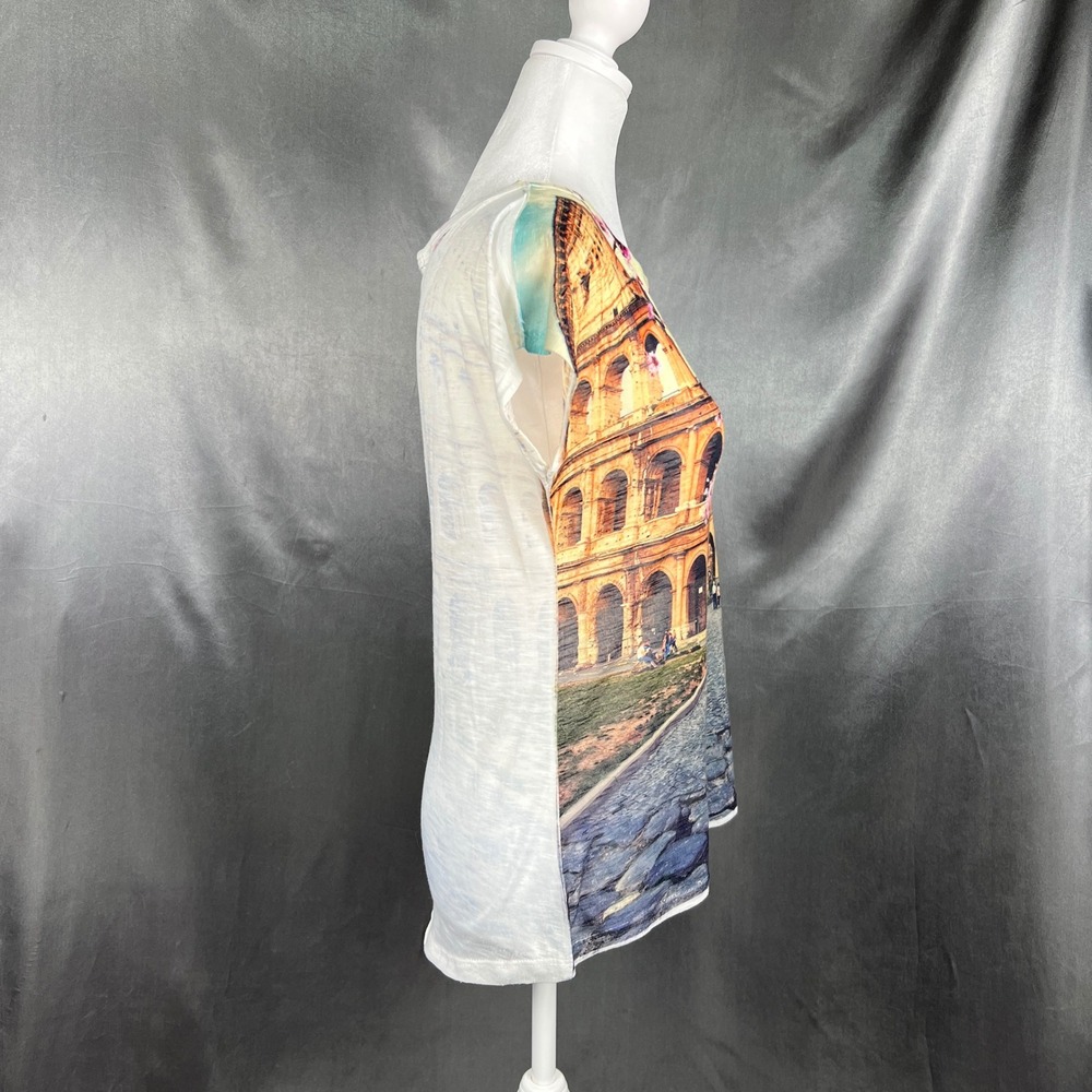 Made in Italy Rome Colosseum Cherry Blossom Graphic Cap Sleeve Tee White Medium - Picture 4 of 12